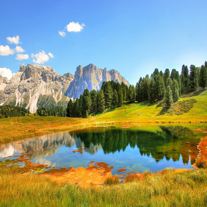 Image by kordi_vahle titled ’dolomites, val gardena, lake’. Source: Pixabay