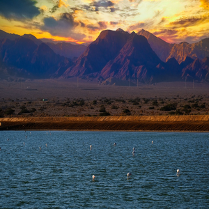 Image by derevv titled ’eilat, red mountain, lake’. Source: Pixabay